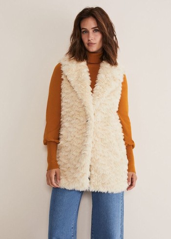 Phase Eight Annie Faux Fur Gilet Coats Cream Australia | QY8175302